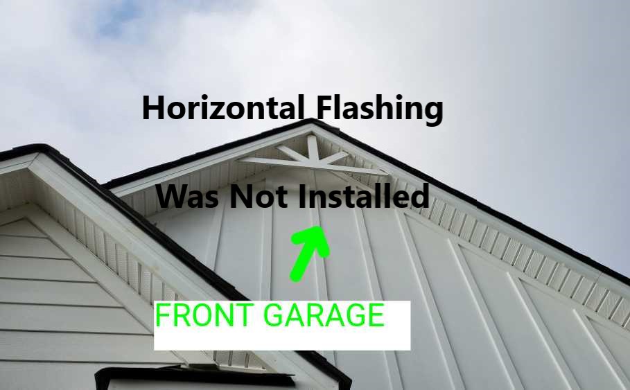 Hardie Plank recommends using flashing at all the horizontal joints during the installation of it's veritcal siding products. Flashing was not installed during installation at these joinsts. Discovered by Powerworks Inspections during a new construction home inspection.