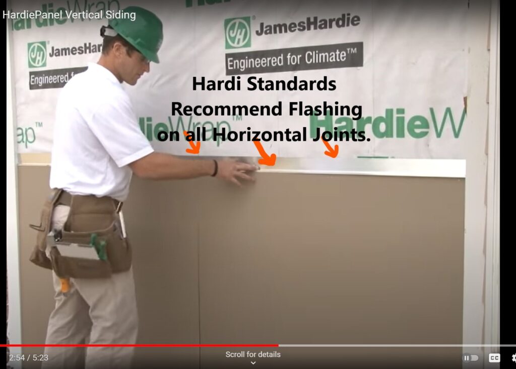 Hardie Plank recommends using flashing at all the horizontal joints during the installation of it's veritcal siding products. Flashing was not installed during installation at these joinsts. Discovered by Powerworks Inspections during a new construction home inspection.