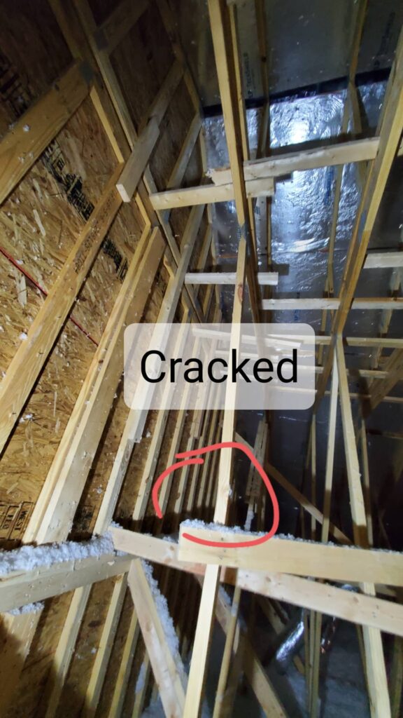 Damaged Truss Member. Home inspection by Powerworks Inspectons