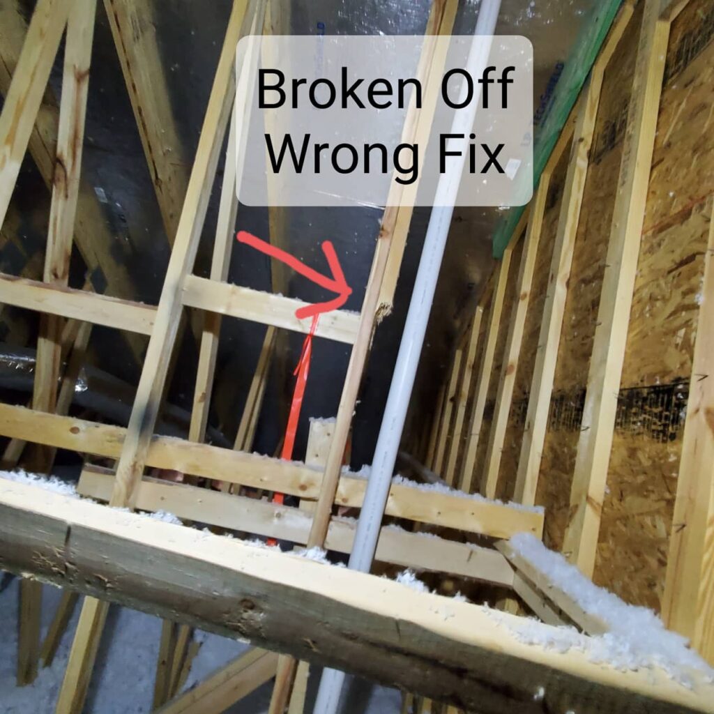 Damaged Truss Member. Home inspection by Powerworks Inspectons