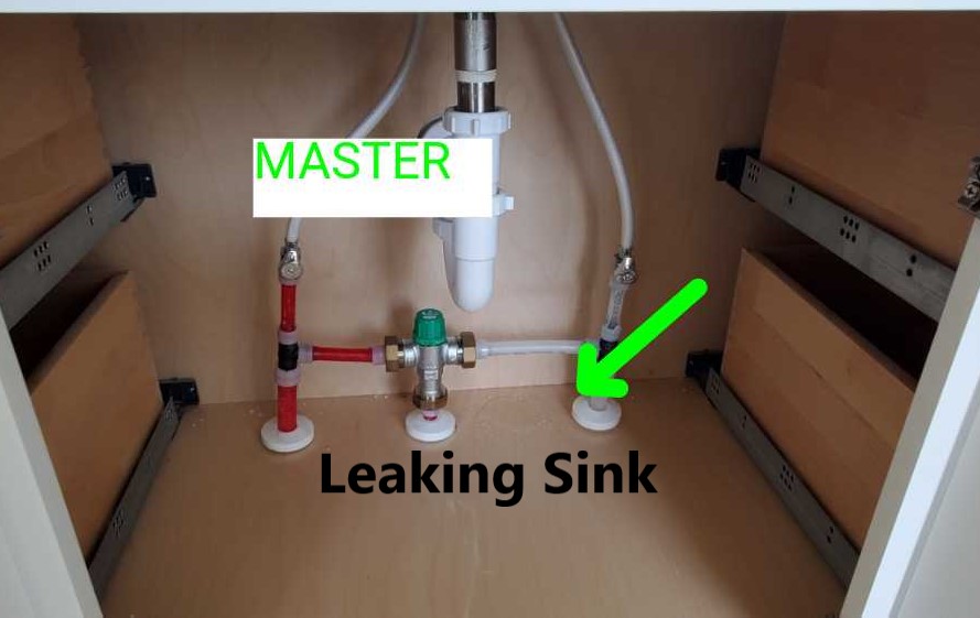 Plumbing leak at the master bath sink. Discovered during a new construction inspection by Powerworks Inspections