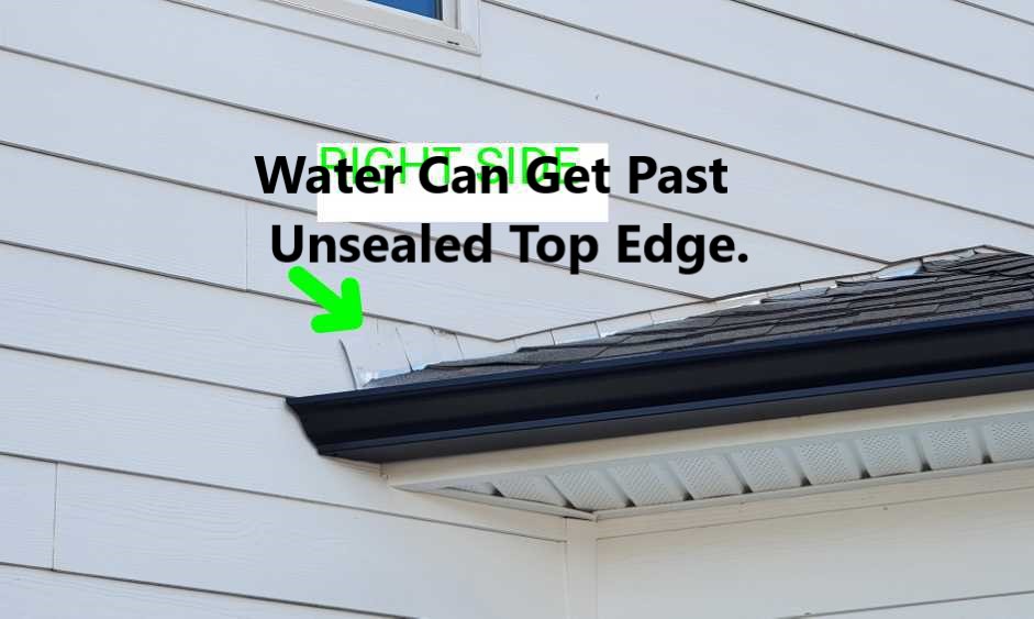 The flashing is not sealed and secured along the upper edge. This can allow water to get behind the flashing and affect the roof deck. Discovered by Powerworks Inspections during a New Construction home inspection.