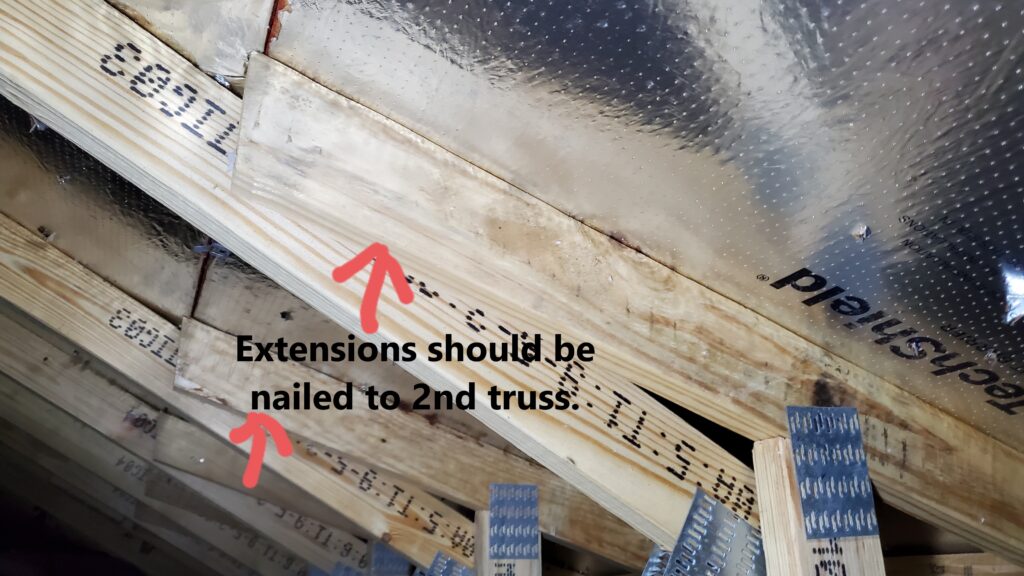 Truss Extensions are not nailed off. Discovered during a home inspection by Powerworks Inspections