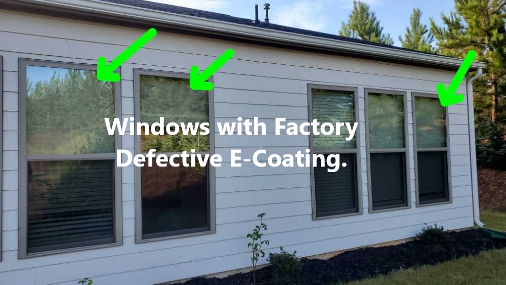 A number of windows where found to have a factory defective E-Coating. This was noted at the time of the 11 Month Warranty home inspection in Peachtree City. The E-Coating blocks the wavelength of light that conducts heat. This was discovered by Powerworks Inspections during a 11 month warranty home inspection.