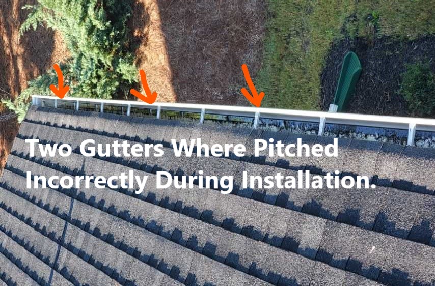 Some gutters where not pitched correctly for drainage. This was noted at the time of the 11 Month Warranty home inspection in Peachtree City. This was discovered by Powerworks Inspections during a 11 month warranty home inspection.