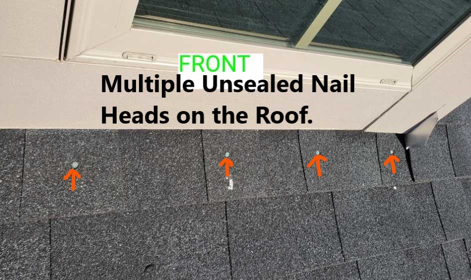 Multiple nail heads where left uncaulked during roof installation. This was noted at the time of the 11 month warranty home inspection in Peachtree City. Uncaulked nail heads can lead to leakage over time. This was discovered by Powerworks Inspections during a 11 month warranty home inspection.