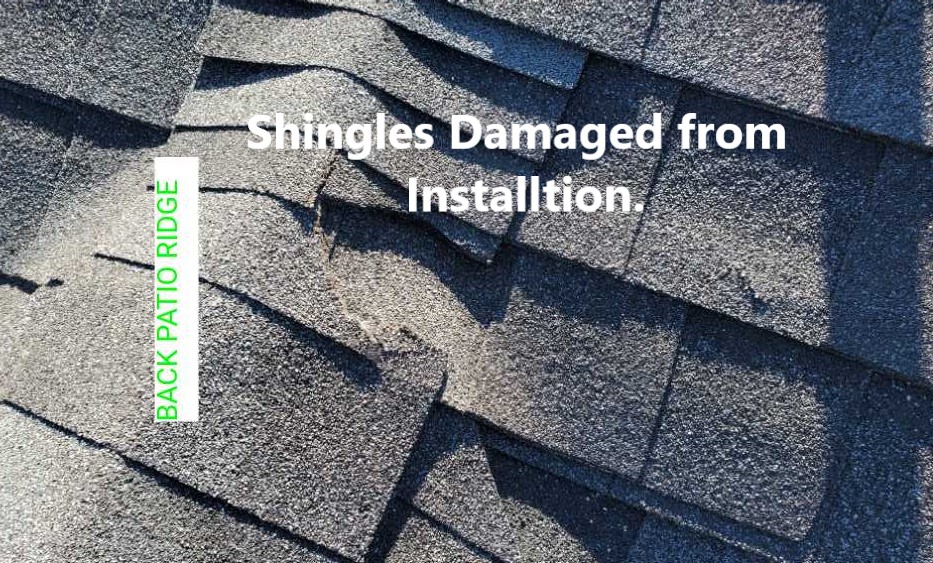 Shingles were damaged during installation and noted at the time of the home inspection in Peachtree City. Shingle damage during installation is not an uncommon occurance. This was discovered by Powerworks Inspections during a 11 month warranty home inspection.