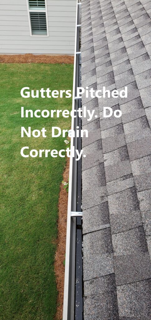 Some gutters where not pitched correctly for drainage. This was noted at the time of the 11 Month Warranty home inspection in Peachtree City. This was discovered by Powerworks Inspections during a 11 month warranty home inspection.