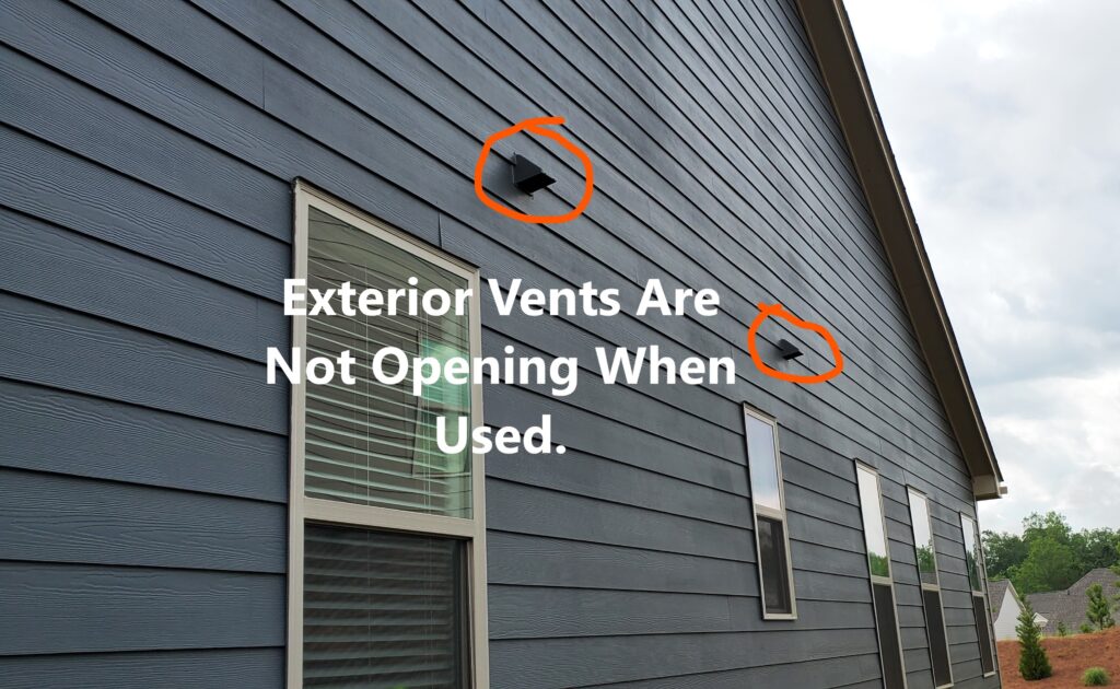 A number of exterior bathroom vents are not opening durng operation of the bathroom vent. These vents may be painted shut of disconnected. This was discovered by Powerworks Inspections during a 11-Month Warranty inspection.