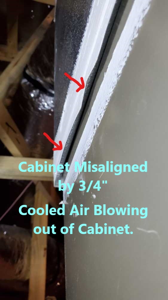 Evaporator coil was not aligned correctly over the furnace cabinet. This misalignment created a gap along the side of the cabinet and was forcing the cooled or heated air into the into the unconditioned attic space. This was discovered by Powerworks Inspections during a 11-Month Warranty Home Inspection.